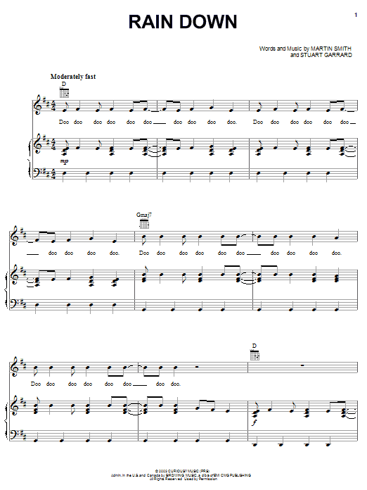 Delirious? Rain Down sheet music notes and chords arranged for Piano, Vocal & Guitar Chords (Right-Hand Melody)