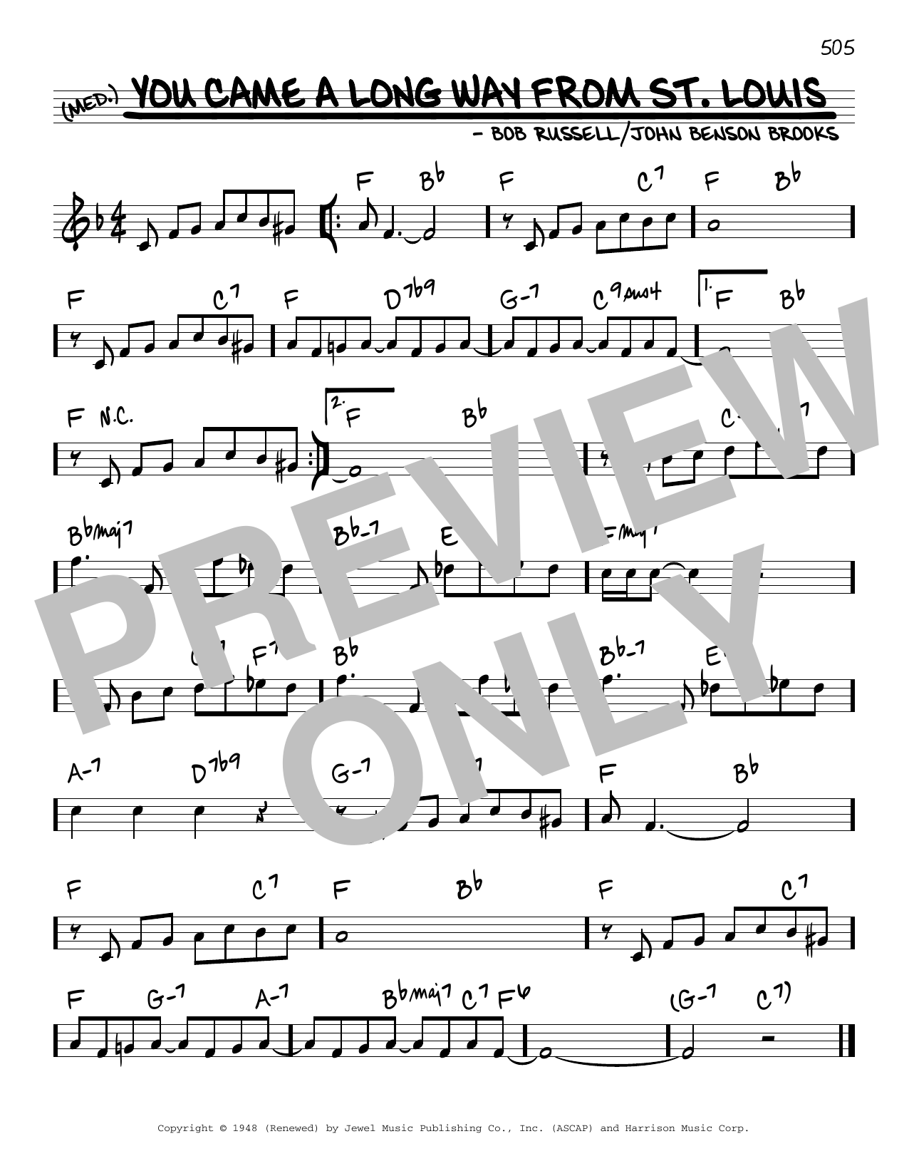 Della Reese You Came A Long Way From St. Louis sheet music notes and chords arranged for Real Book – Melody & Chords