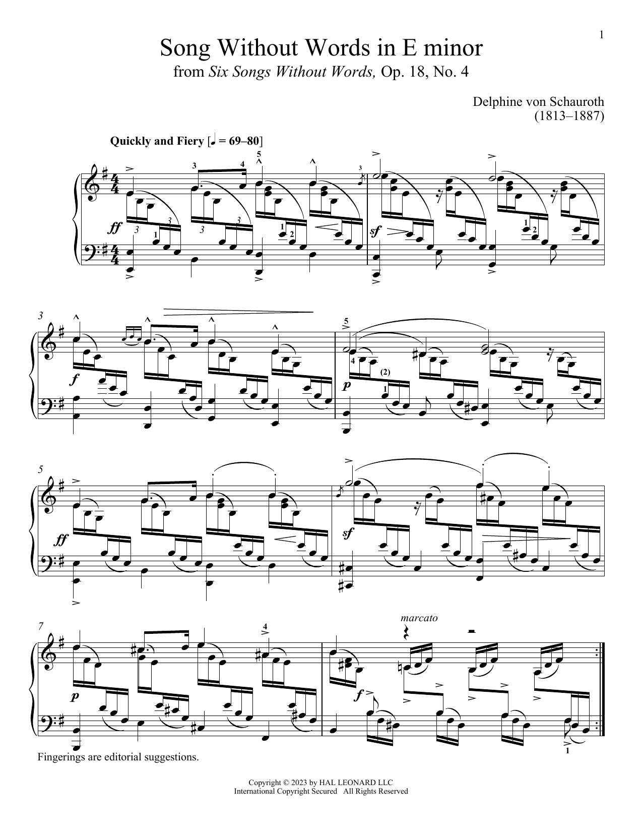 Delphine von Schauroth Quickly and Firey sheet music notes and chords arranged for Piano Solo