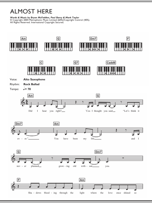 Delta Goodrem & Brian McFadden Almost Here sheet music notes and chords arranged for Piano Chords/Lyrics