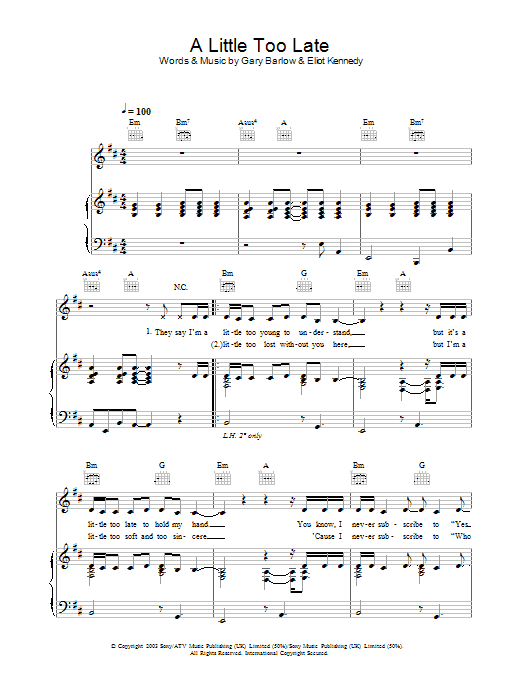 Delta Goodrem A Little Too Late sheet music notes and chords arranged for Piano, Vocal & Guitar Chords