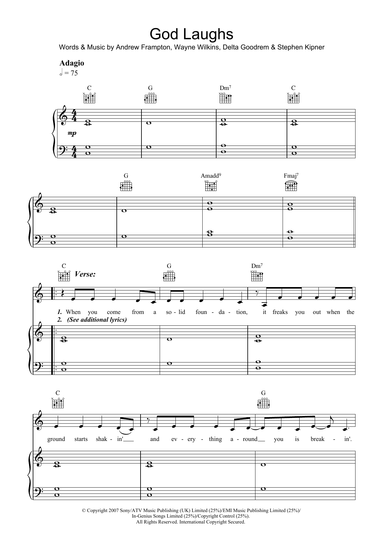 Delta Goodrem God Laughs sheet music notes and chords arranged for Piano, Vocal & Guitar Chords