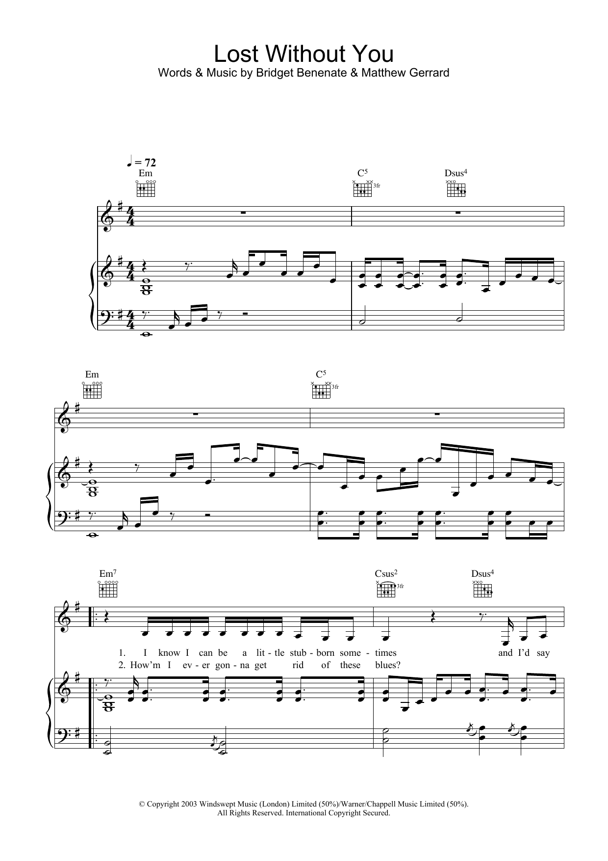 Delta Goodrem Lost Without You sheet music notes and chords arranged for Piano, Vocal & Guitar Chords