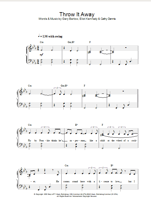 Delta Goodrem Throw It Away sheet music notes and chords arranged for Piano, Vocal & Guitar Chords