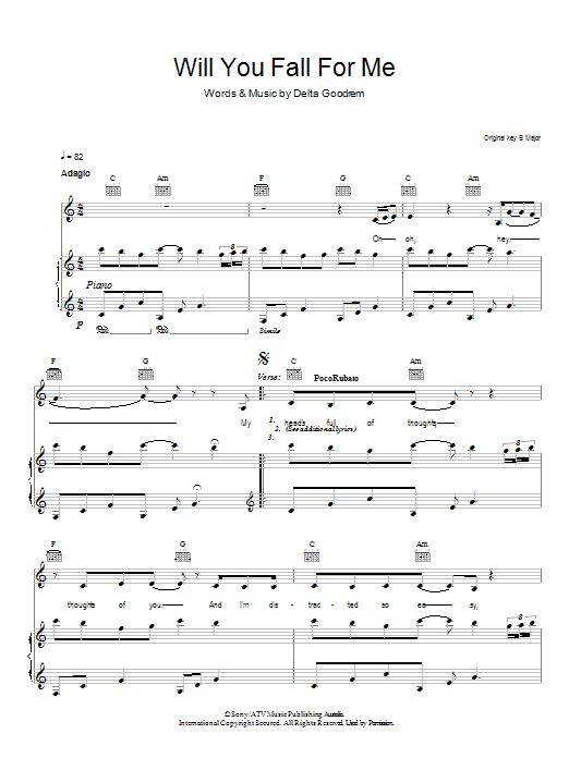 Delta Goodrem Will You Fall For Me sheet music notes and chords arranged for Easy Piano