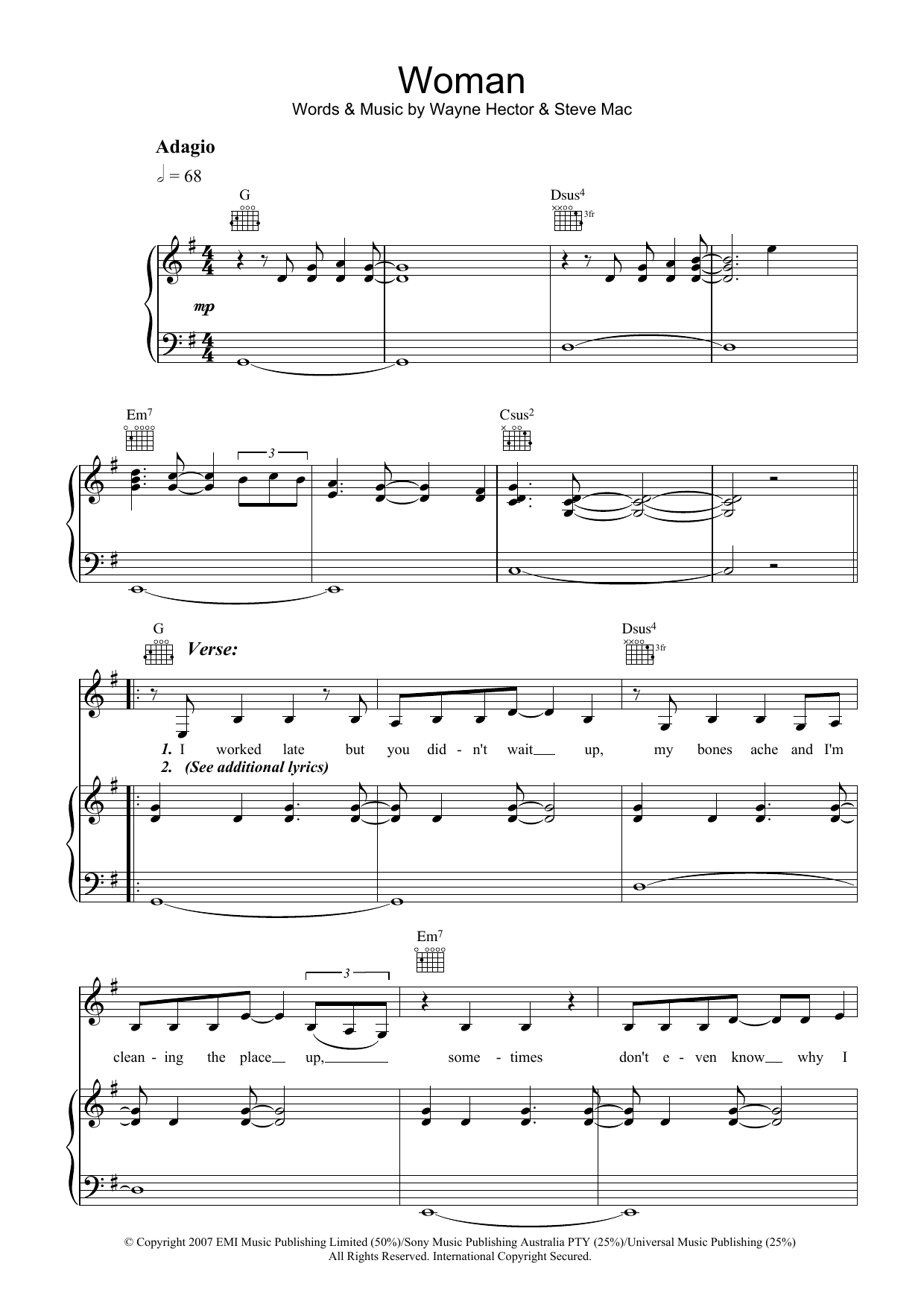 Delta Goodrem Woman sheet music notes and chords arranged for Piano, Vocal & Guitar Chords