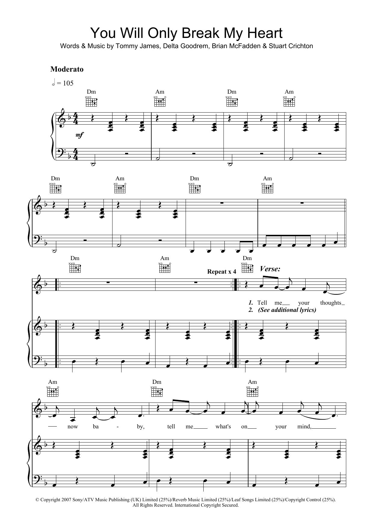 Delta Goodrem You Will Only Break My Heart sheet music notes and chords arranged for Piano, Vocal & Guitar Chords