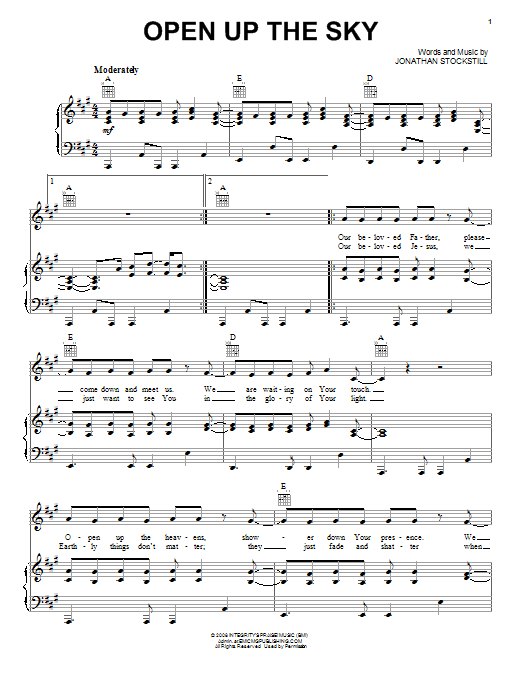 Deluge Band Open Up The Sky sheet music notes and chords arranged for Piano, Vocal & Guitar Chords (Right-Hand Melody)