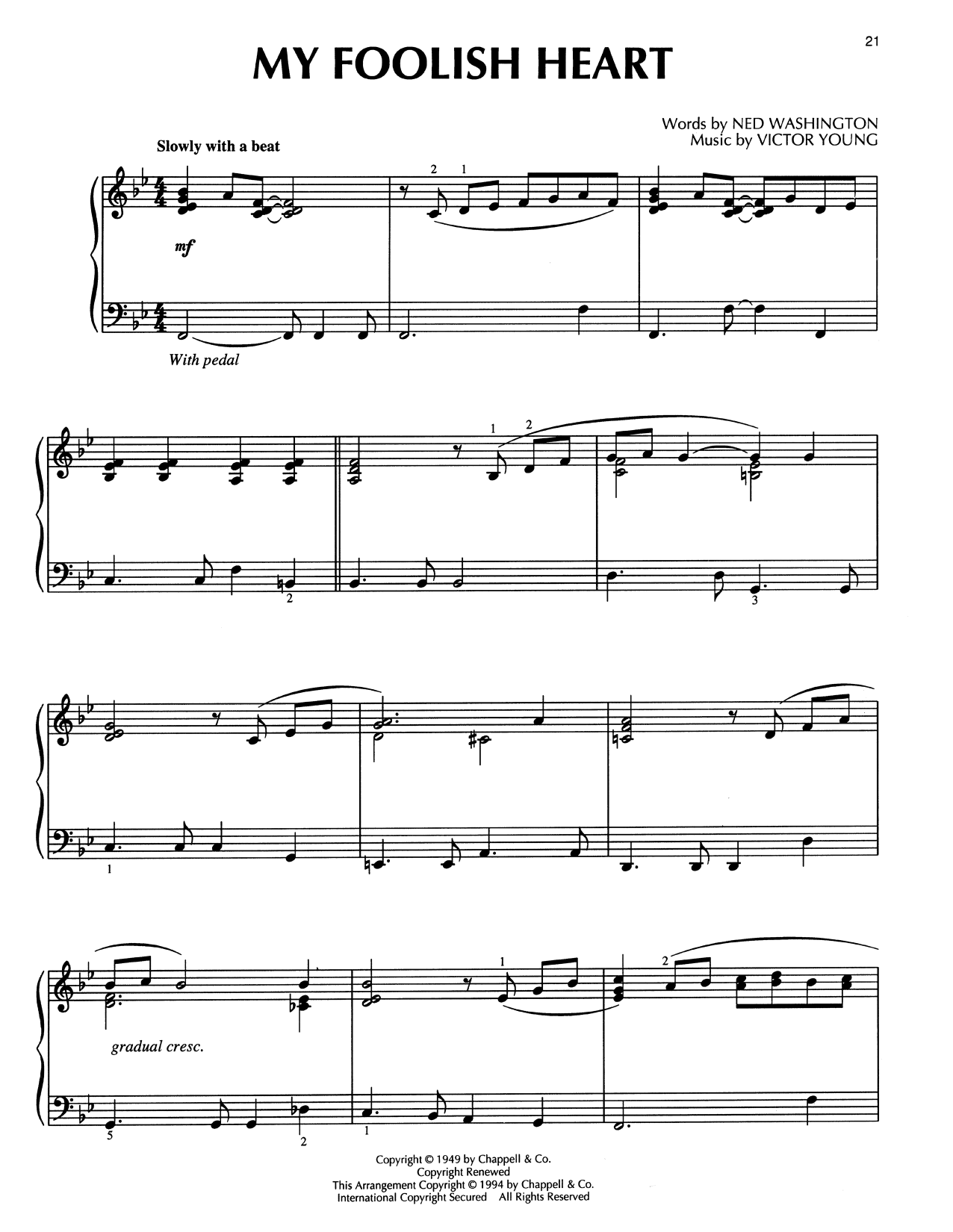 Demensions My Foolish Heart (arr. Bill Boyd) sheet music notes and chords arranged for Piano Solo