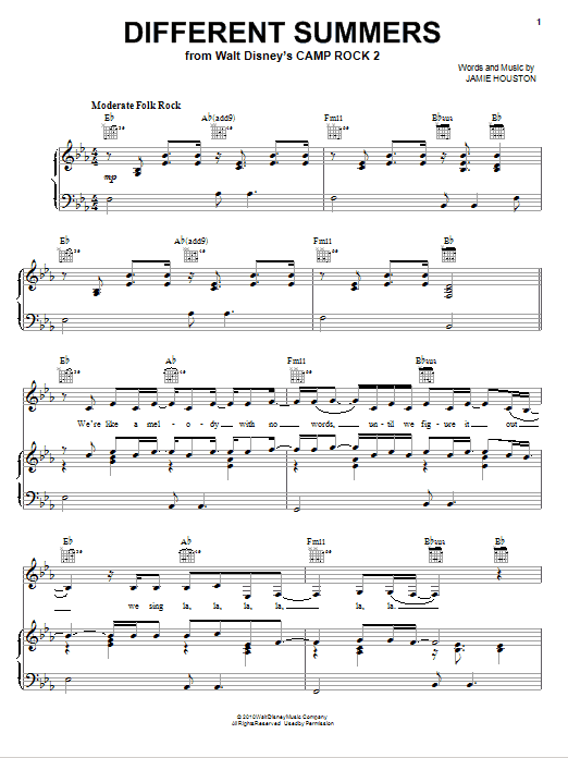 Demi Lovato Different Summers (from Camp Rock 2) sheet music notes and chords arranged for Piano, Vocal & Guitar Chords (Right-Hand Melody)