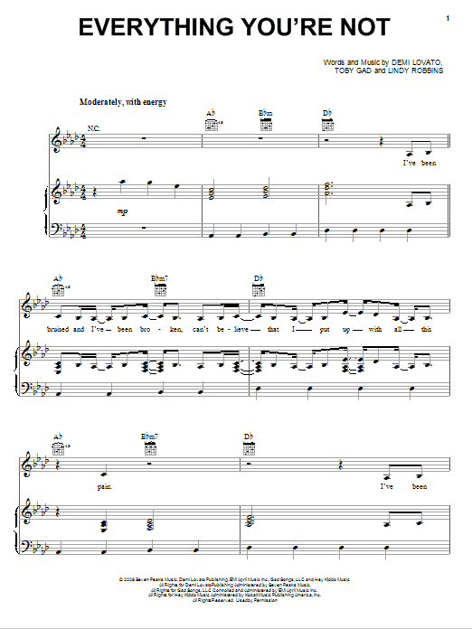 Demi Lovato Everything You're Not sheet music notes and chords arranged for Piano, Vocal & Guitar Chords (Right-Hand Melody)