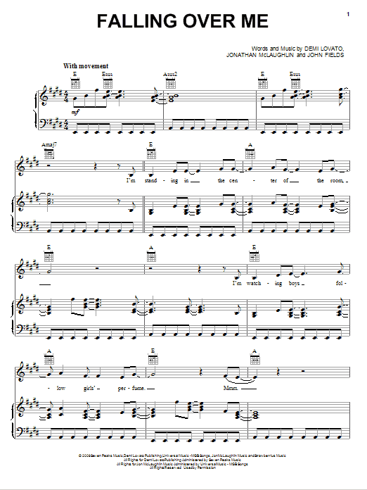 Demi Lovato Falling Over Me sheet music notes and chords arranged for Piano, Vocal & Guitar Chords (Right-Hand Melody)