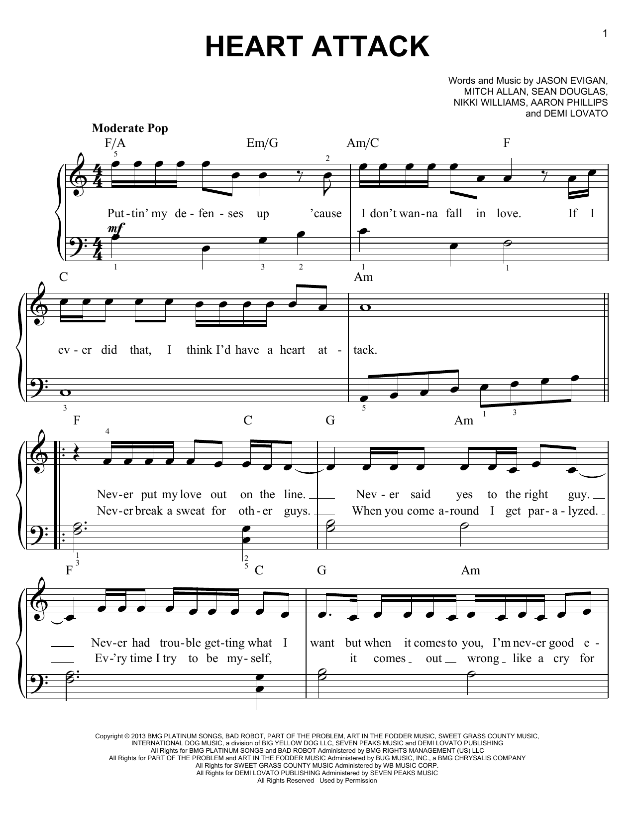 Demi Lovato Heart Attack sheet music notes and chords arranged for Pro Vocal