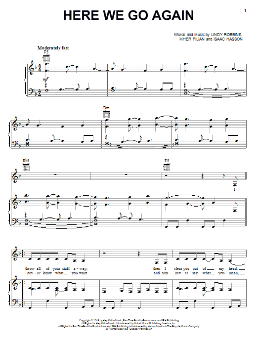 Demi Lovato Here We Go Again sheet music notes and chords arranged for Piano, Vocal & Guitar Chords (Right-Hand Melody)