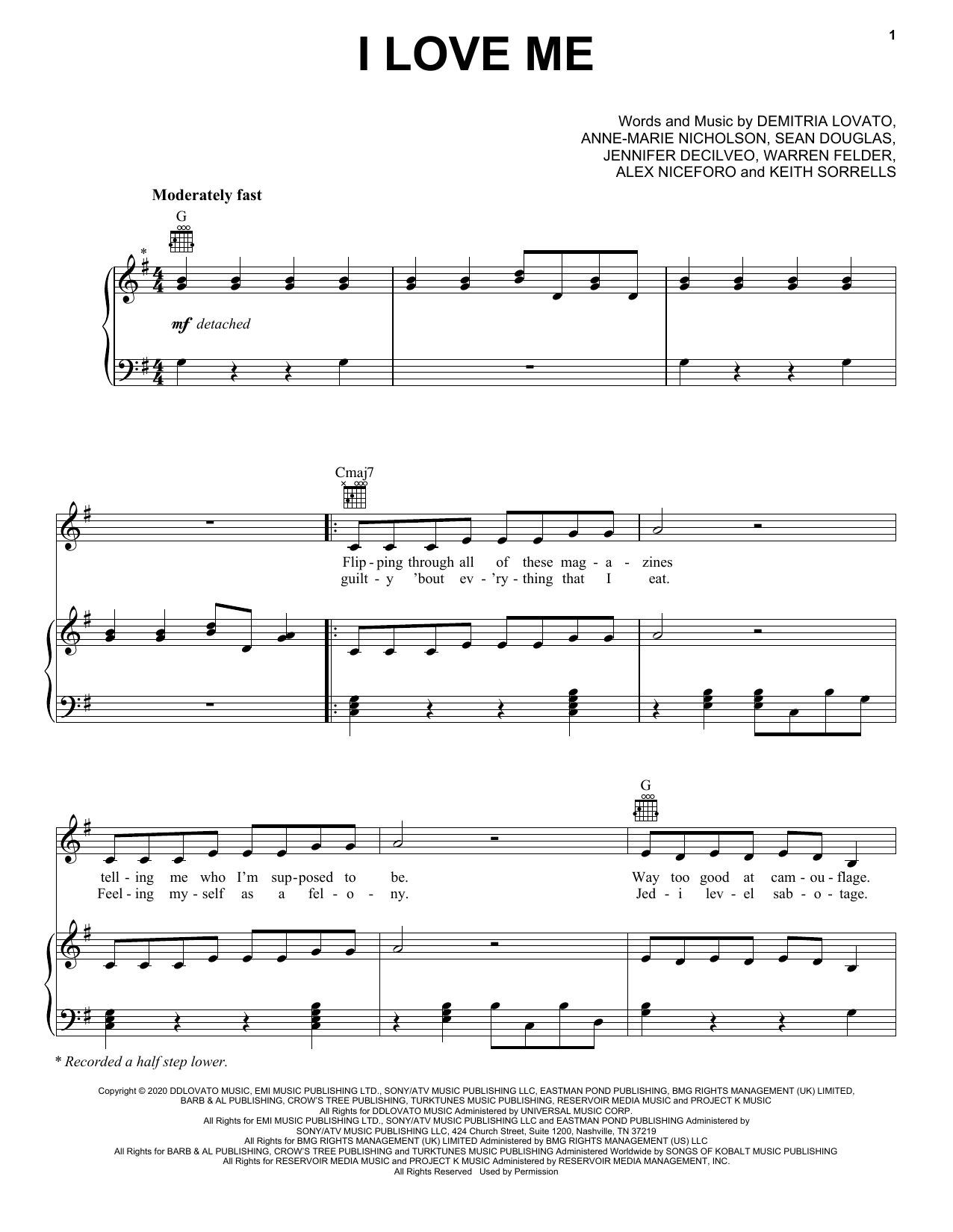 Demi Lovato I Love Me sheet music notes and chords arranged for Instrumental Solo – Treble Clef Low Range