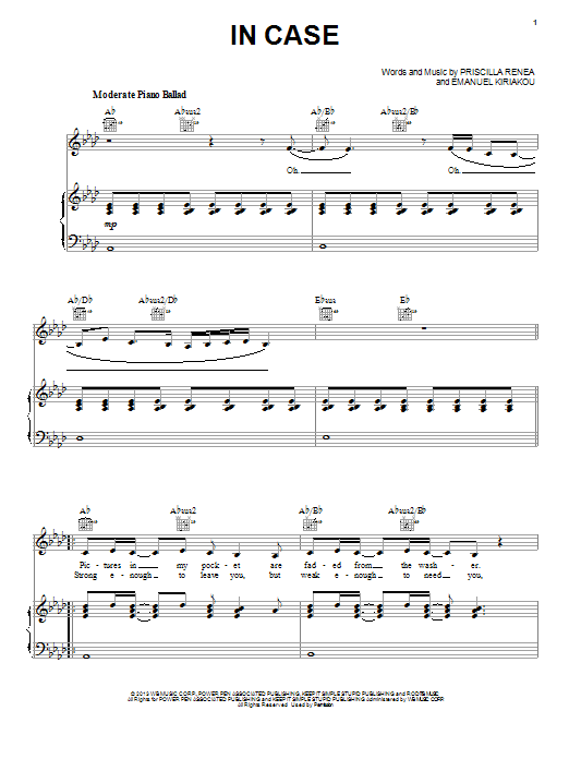 Demi Lovato In Case sheet music notes and chords arranged for Piano, Vocal & Guitar Chords (Right-Hand Melody)