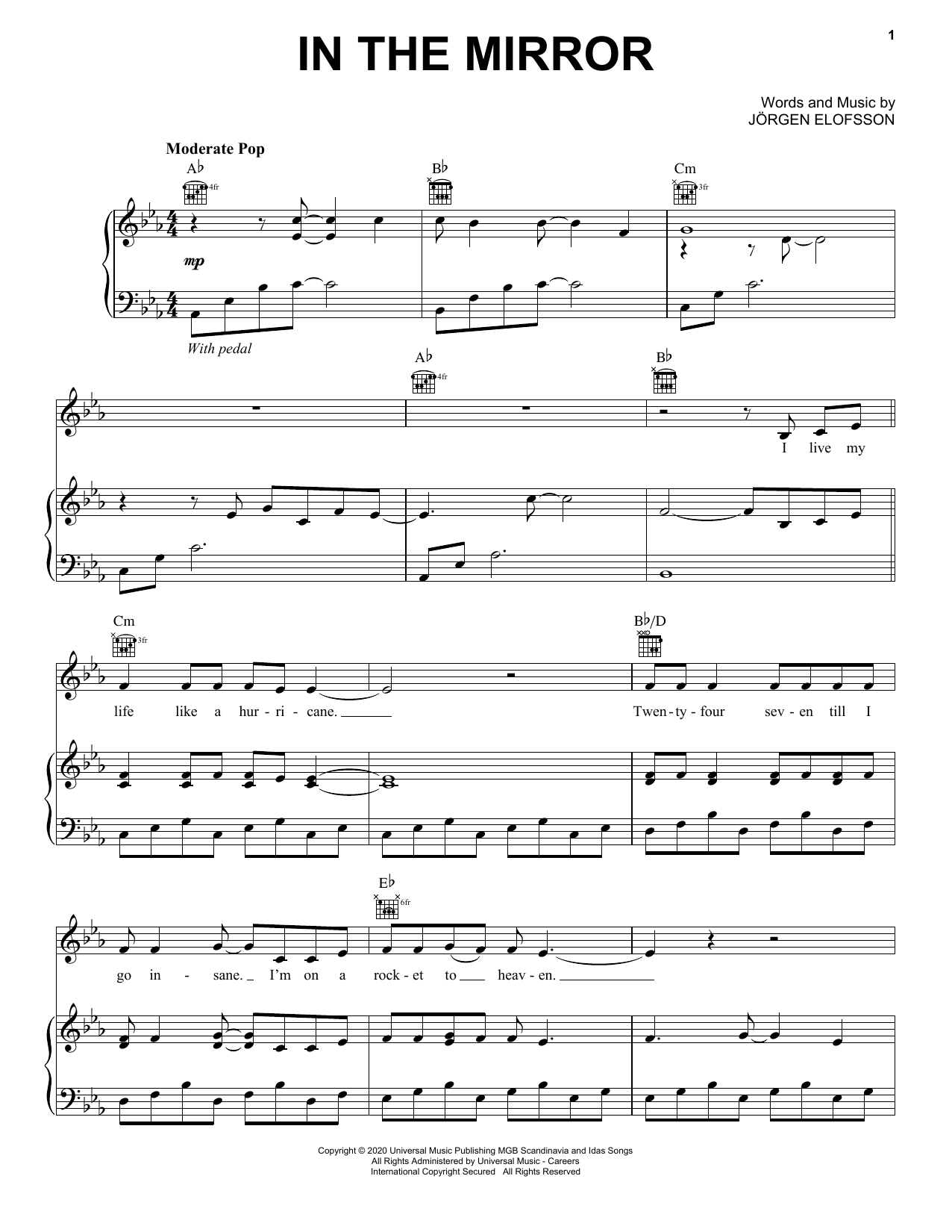 Demi Lovato In The Mirror (from Eurovision Song Contest: The Story of Fire Saga) sheet music notes and chords arranged for Piano, Vocal & Guitar Chords (Right-Hand Melody)