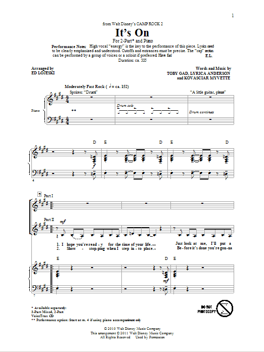 Demi Lovato It's On (from Camp Rock 2) (arr. Ed Lojeski) sheet music notes and chords arranged for 3-Part Mixed Choir