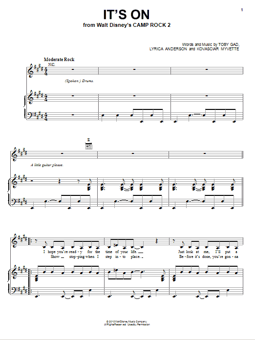 Demi Lovato It's On (from Camp Rock 2) sheet music notes and chords arranged for Piano, Vocal & Guitar Chords (Right-Hand Melody)