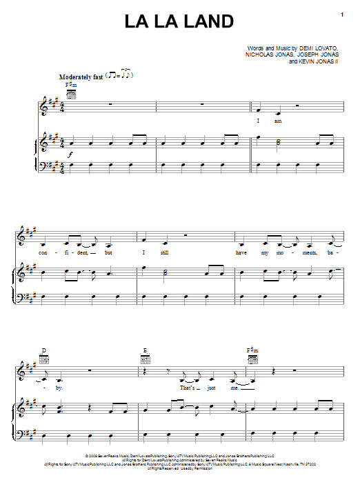 Demi Lovato La La Land sheet music notes and chords arranged for Piano, Vocal & Guitar Chords (Right-Hand Melody)