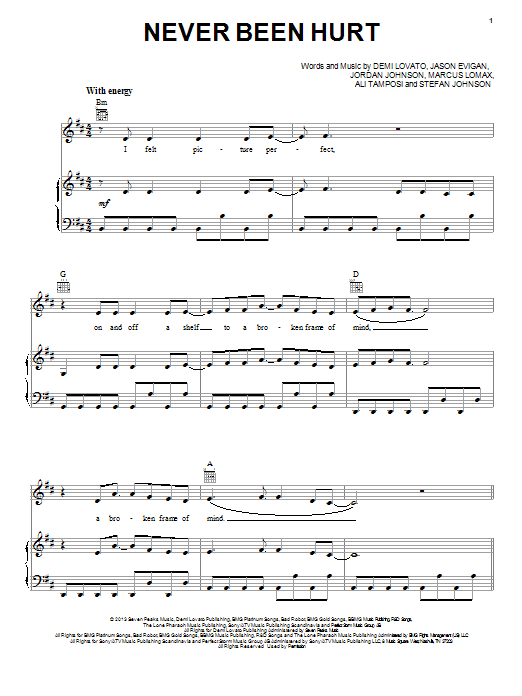 Demi Lovato Never Been Hurt sheet music notes and chords arranged for Piano, Vocal & Guitar Chords (Right-Hand Melody)