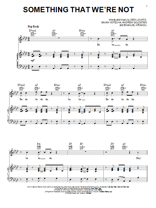 Demi Lovato Something That We're Not sheet music notes and chords arranged for Piano, Vocal & Guitar Chords (Right-Hand Melody)