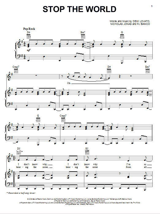 Demi Lovato Stop The World sheet music notes and chords arranged for Piano, Vocal & Guitar Chords (Right-Hand Melody)