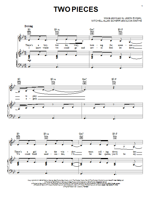 Demi Lovato Two Pieces sheet music notes and chords arranged for Piano, Vocal & Guitar Chords (Right-Hand Melody)