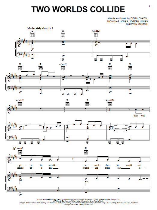 Demi Lovato Two Worlds Collide sheet music notes and chords arranged for Piano, Vocal & Guitar Chords (Right-Hand Melody)