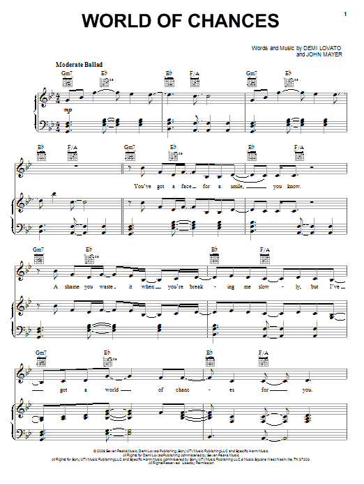 Demi Lovato World Of Chances sheet music notes and chords arranged for Piano, Vocal & Guitar Chords (Right-Hand Melody)