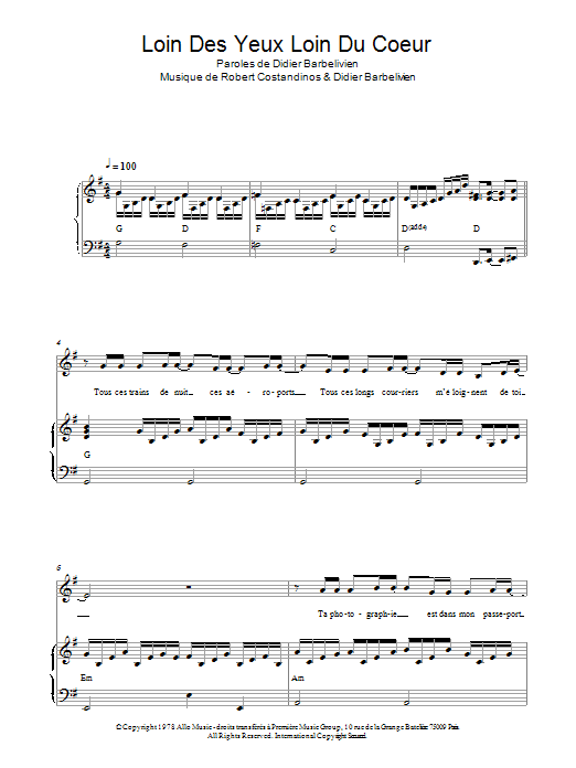 Demis Roussos Loin Des Yeux Loin Du Coeur sheet music notes and chords arranged for Piano & Vocal