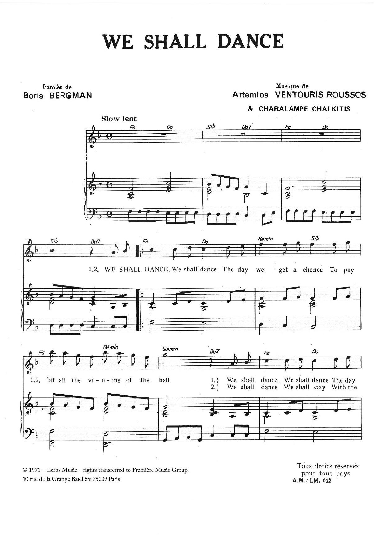 Demis Roussos We Shall Dance sheet music notes and chords arranged for Piano & Vocal