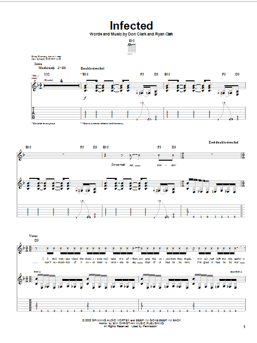 Demon Hunter Infected sheet music notes and chords arranged for Guitar Tab