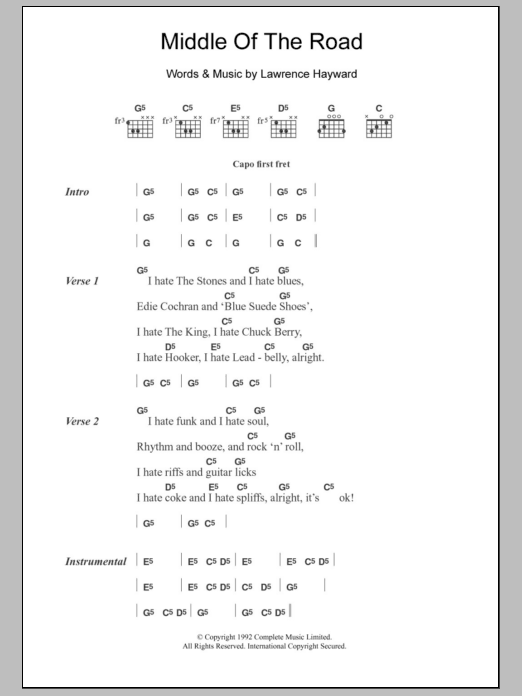 Denim Middle Of The Road sheet music notes and chords arranged for Guitar Chords/Lyrics