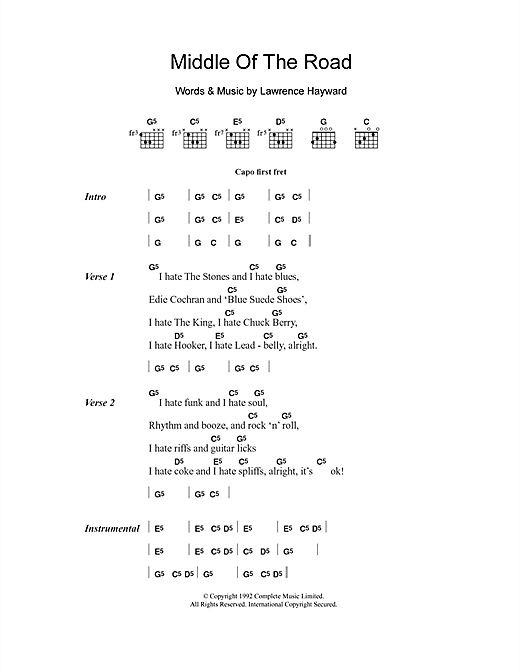 Denim Middle Of The Road sheet music notes and chords arranged for Guitar Chords/Lyrics