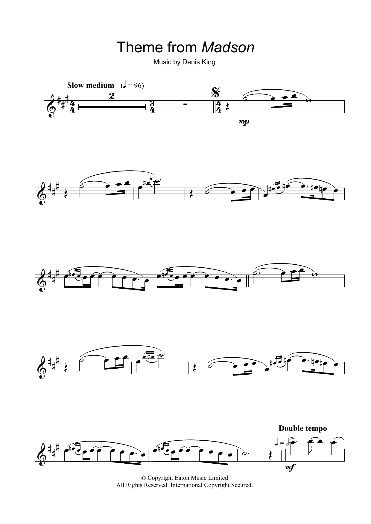 Denis King Theme from Madson sheet music notes and chords arranged for Clarinet Solo
