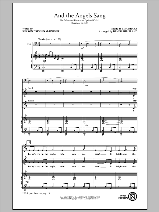 Denise Gilliland And The Angels Sang sheet music notes and chords arranged for 2-Part Choir