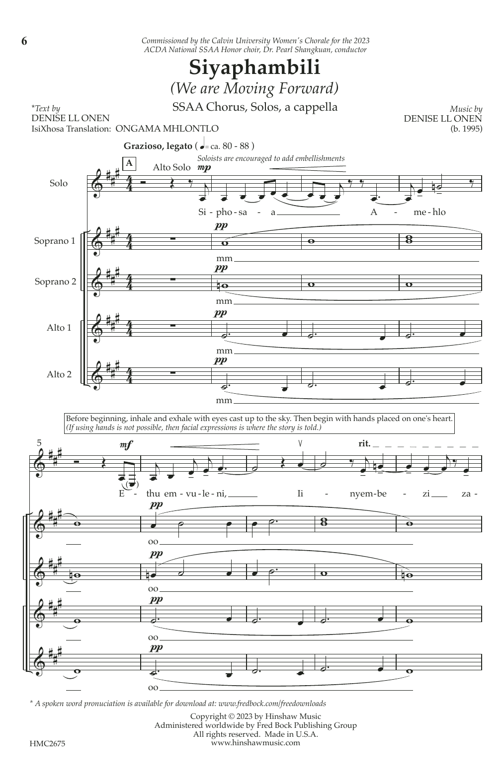 Denise LL Onen Siyaphambili sheet music notes and chords arranged for SSAA Choir