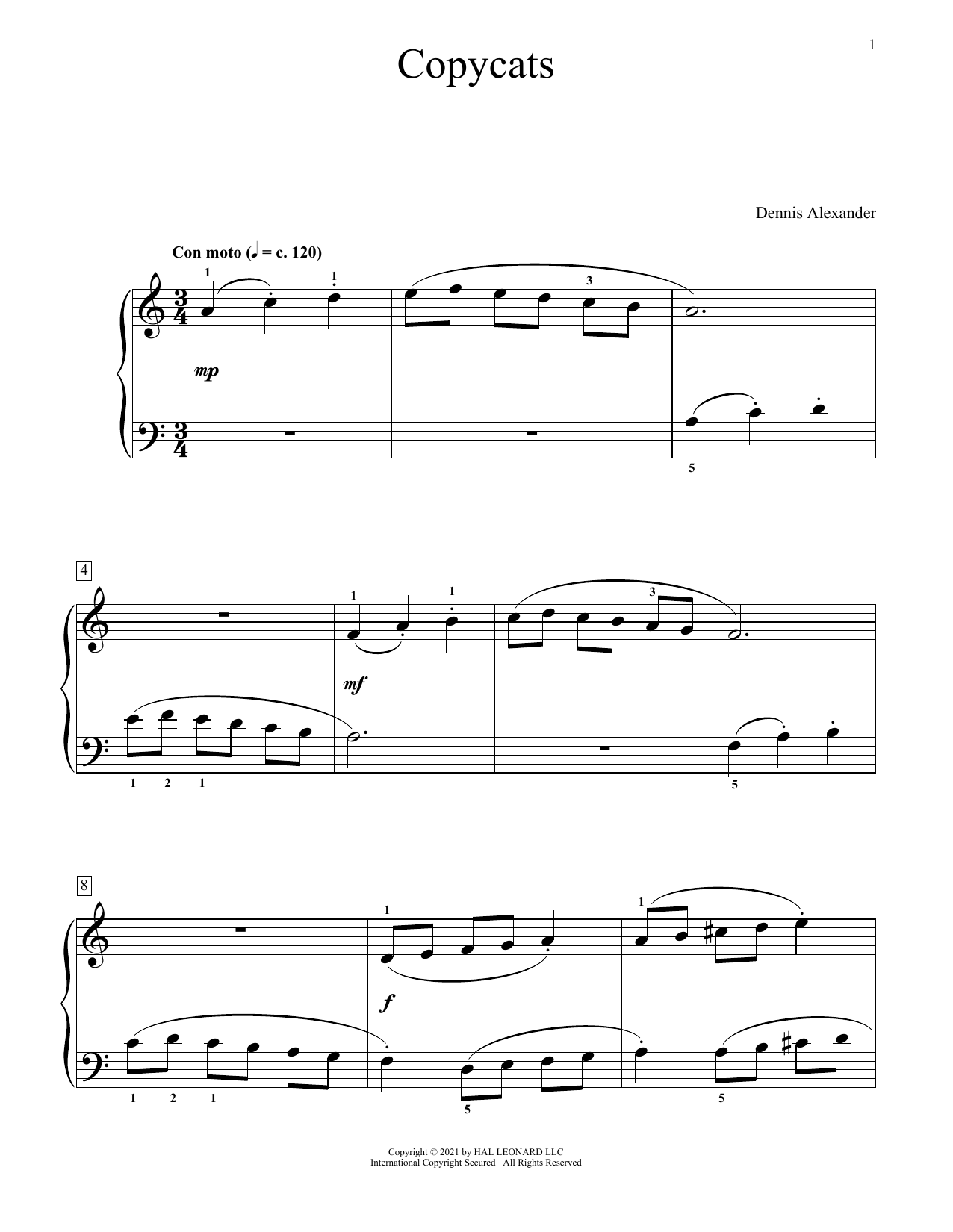 Dennis Alexander Copycats sheet music notes and chords arranged for Educational Piano