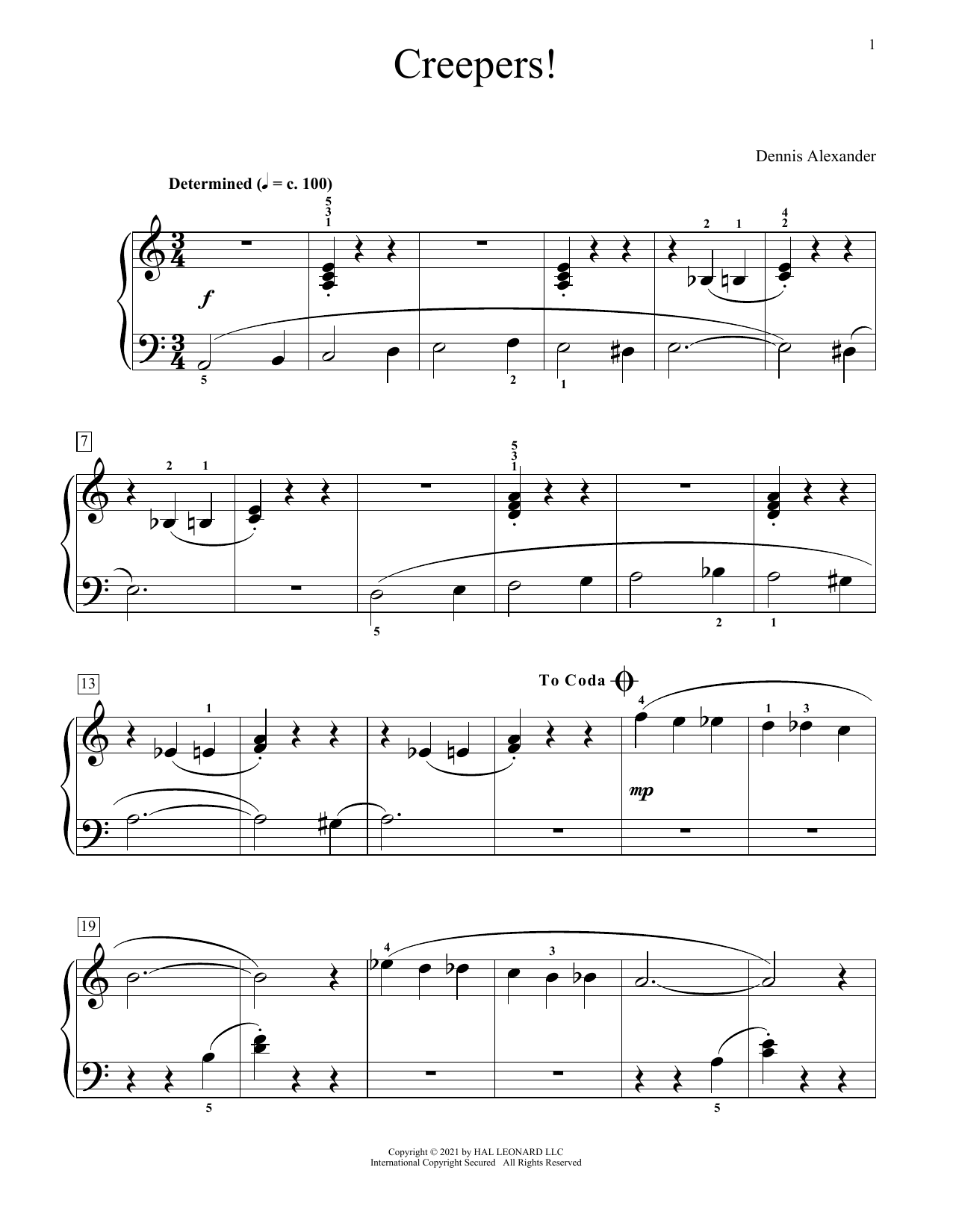 Dennis Alexander Creepers sheet music notes and chords arranged for Educational Piano