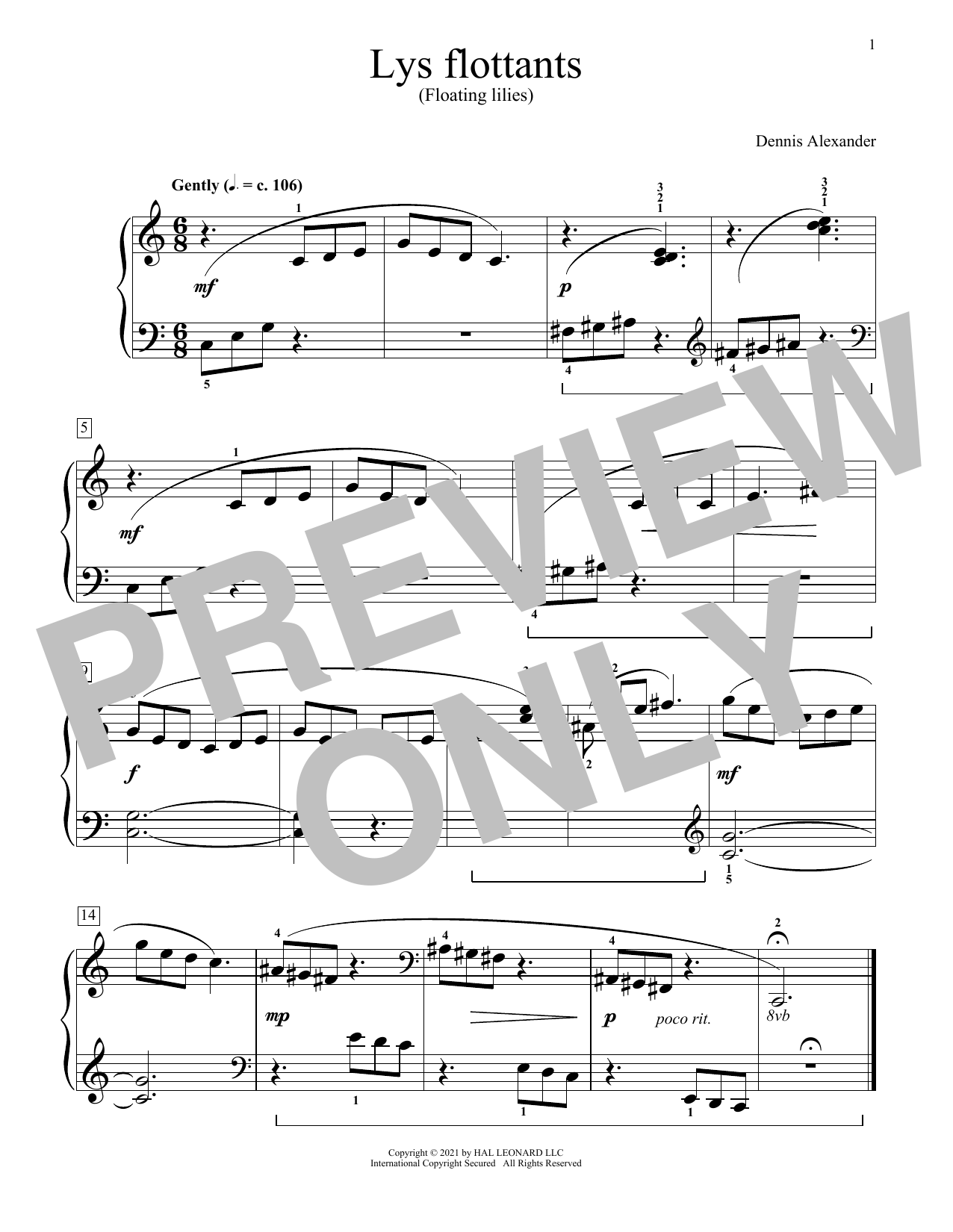Dennis Alexander Lys Flottants (Floating Lilies) sheet music notes and chords arranged for Educational Piano