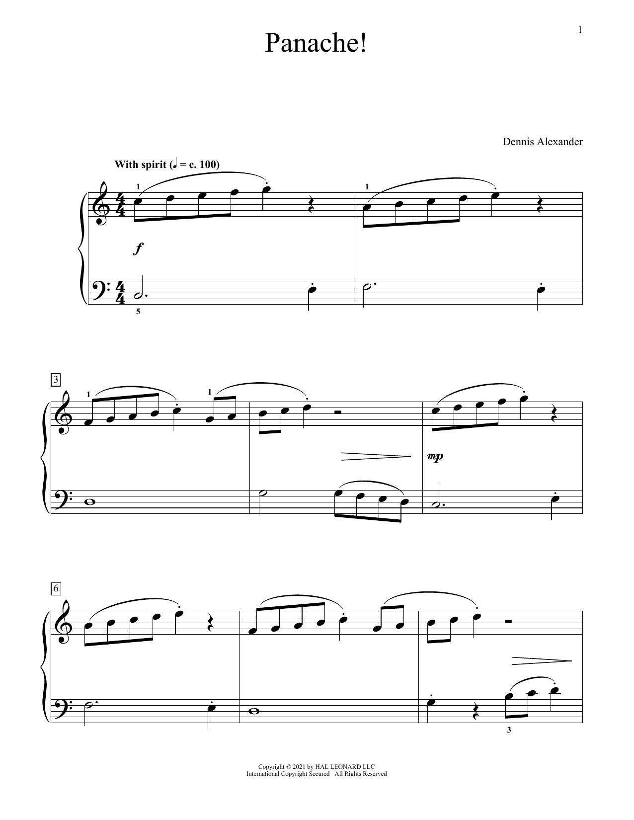 Dennis Alexander Panache! sheet music notes and chords arranged for Educational Piano