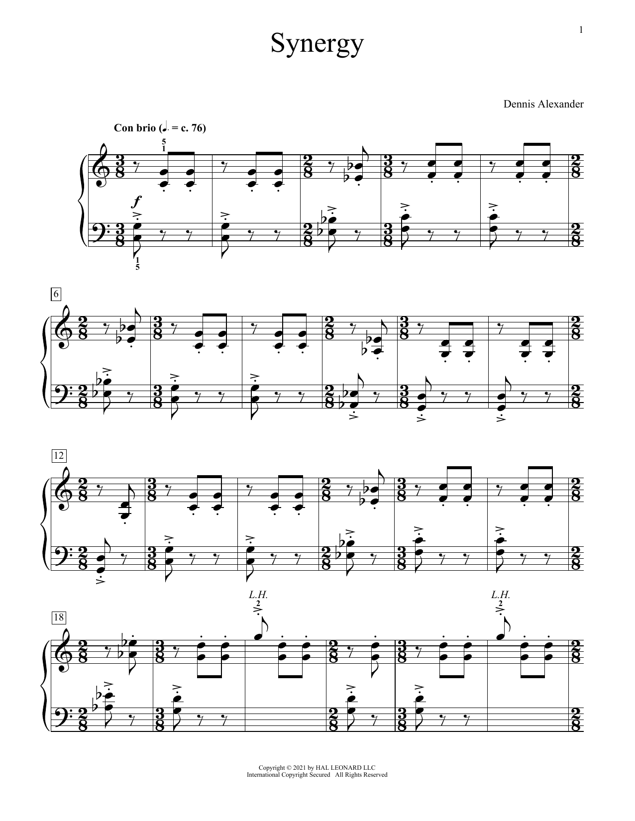 Dennis Alexander Synergy sheet music notes and chords arranged for Educational Piano
