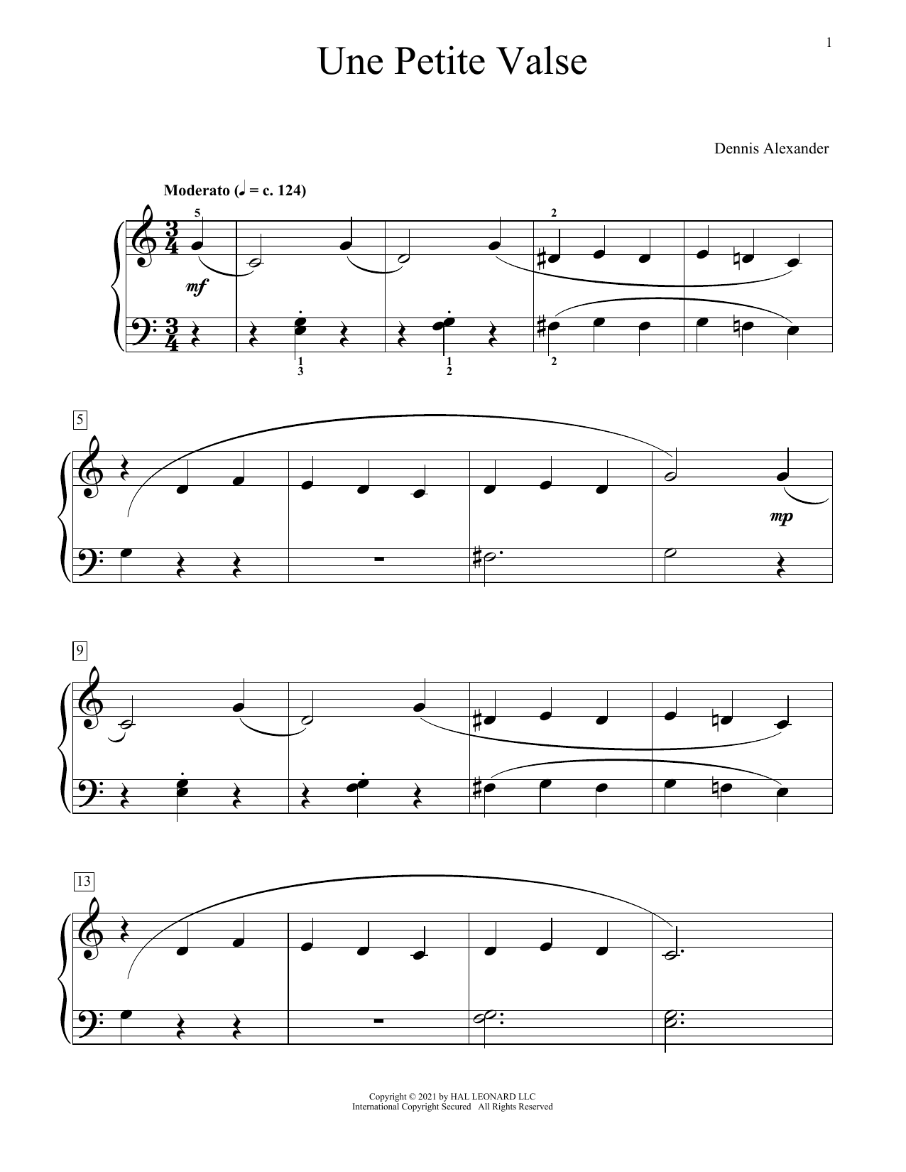 Dennis Alexander Une Petite Valse sheet music notes and chords arranged for Educational Piano