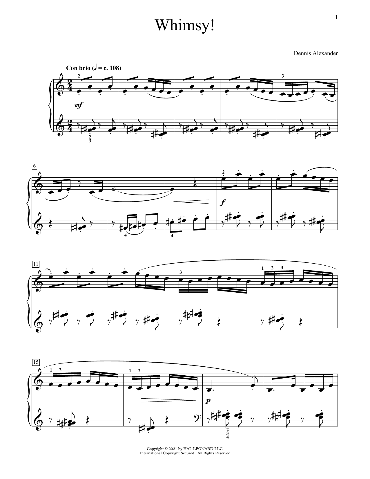 Dennis Alexander Whimsy! sheet music notes and chords arranged for Educational Piano