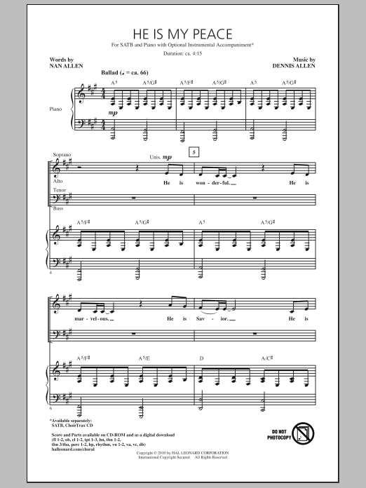Dennis Allen He Is My Peace sheet music notes and chords arranged for SATB Choir