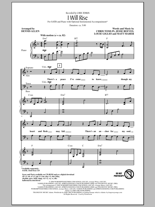 Dennis Allen I Will Rise sheet music notes and chords arranged for SATB Choir