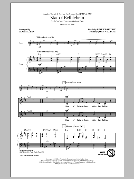 Dennis Allen Star Of Bethlehem sheet music notes and chords arranged for 2-Part Choir