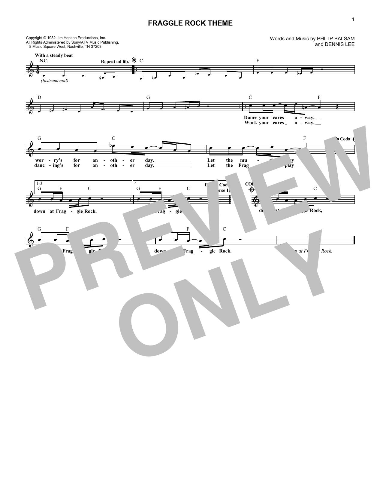 Dennis Beynon Lee Fraggle Rock Theme sheet music notes and chords arranged for Lead Sheet / Fake Book