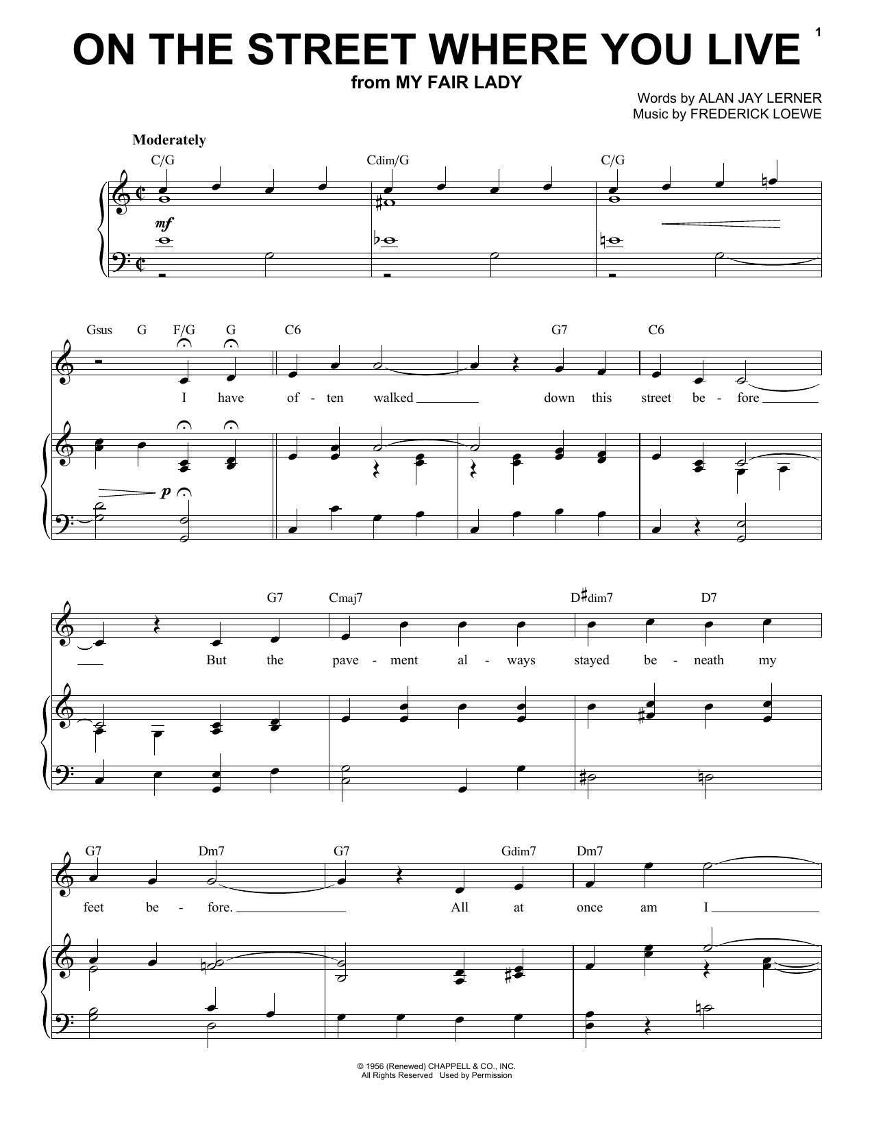 Dennis De Young On The Street Where You Live sheet music notes and chords arranged for Piano & Vocal